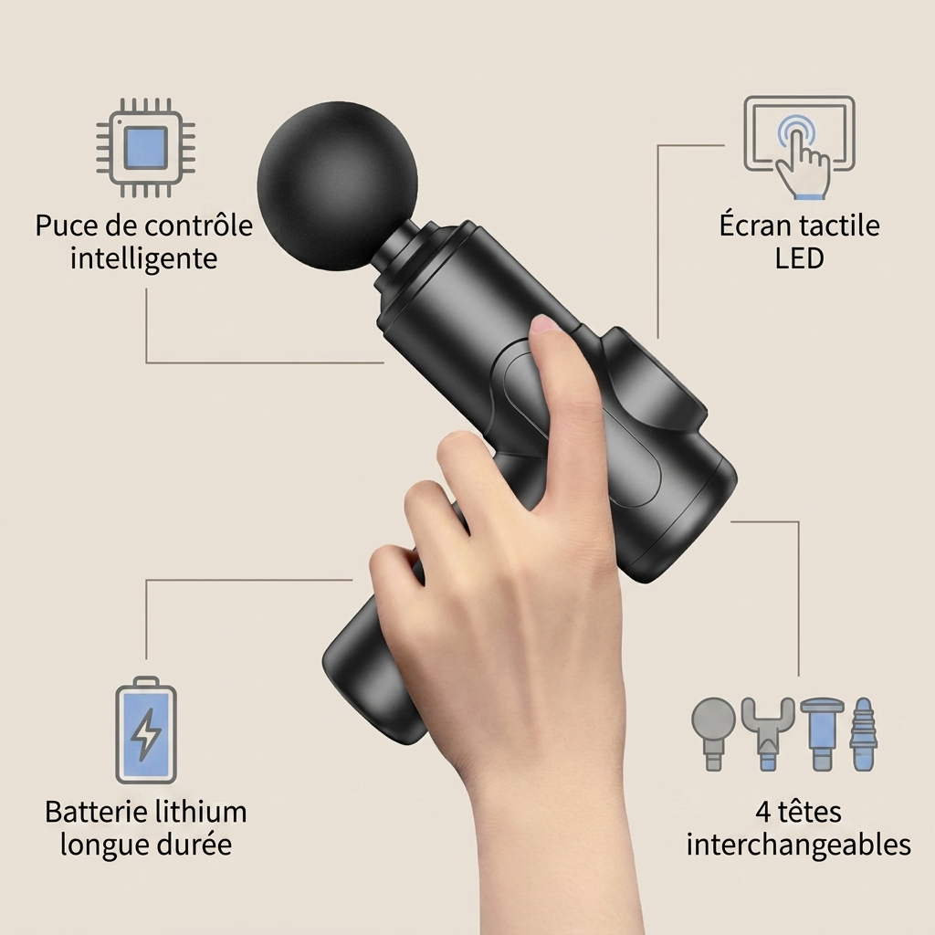 Pistolet de Massage Pro  Puce IA & Écran Tactile LED